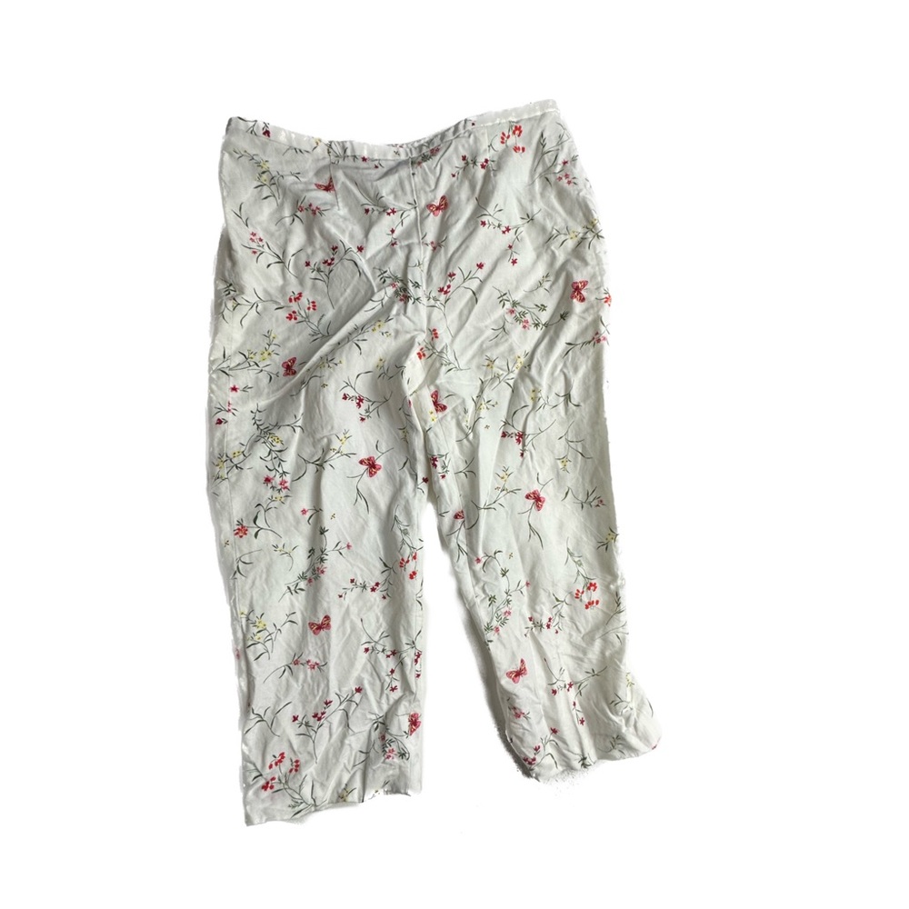 Laura Leigh vintage Ltd Pants Womens 10 White Flower Print Cropped Side Zip